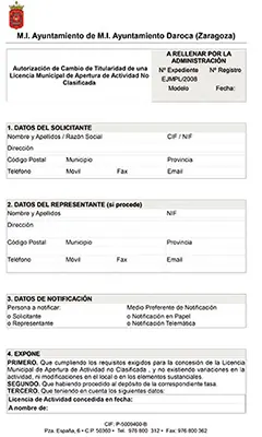 Autorización de Cambio de Titularidad de una Licencia Municipal de Apertura de Actividad No Clasificada